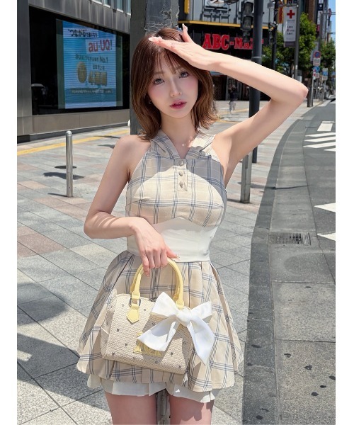 Darich（ダーリッチ）の「コルセットチェックフードミニワンピース