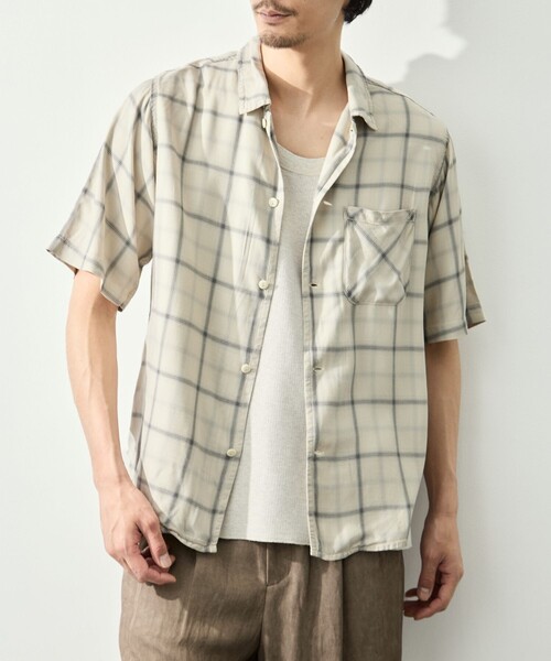 REMI RELIEF(レミレリーフ)の「【REMI RELIEF/レミレリーフ】レーヨンツイルチェックS/Sシャツ(シャツ/ブラウス・メンズ・サックスブルー/オフホワイト・S/M)」の2枚目の写真