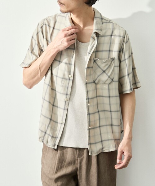 REMI RELIEF(レミレリーフ)の「【REMI RELIEF/レミレリーフ】レーヨンツイルチェックS/Sシャツ(シャツ/ブラウス・メンズ・サックスブルー/オフホワイト・S/M)」の3枚目の写真