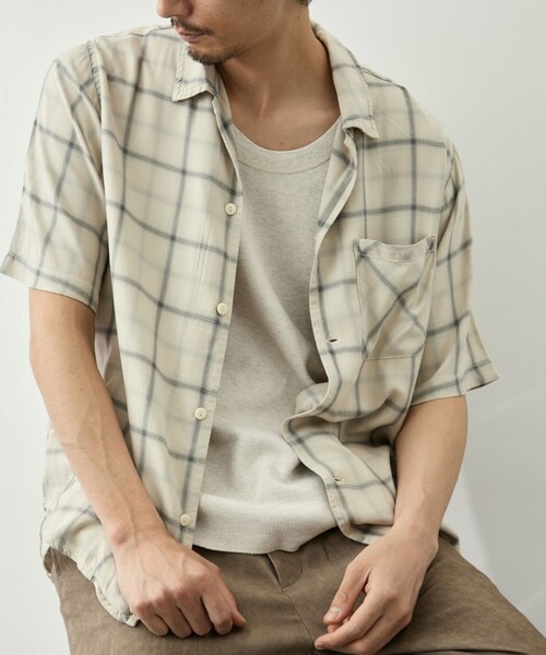 REMI RELIEF(レミレリーフ)の「【REMI RELIEF/レミレリーフ】レーヨンツイルチェックS/Sシャツ(シャツ/ブラウス・メンズ・サックスブルー/オフホワイト・S/M)」の4枚目の写真