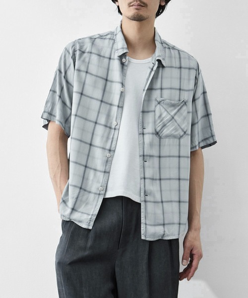 REMI RELIEF(レミレリーフ)の「【REMI RELIEF/レミレリーフ】レーヨンツイルチェックS/Sシャツ(シャツ/ブラウス・メンズ・サックスブルー/オフホワイト・S/M)」の15枚目の写真