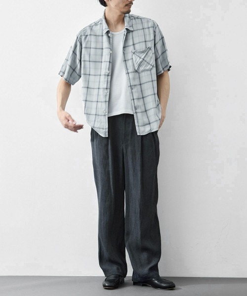 REMI RELIEF(レミレリーフ)の「【REMI RELIEF/レミレリーフ】レーヨンツイルチェックS/Sシャツ(シャツ/ブラウス・メンズ・サックスブルー/オフホワイト・S/M)」の18枚目の写真