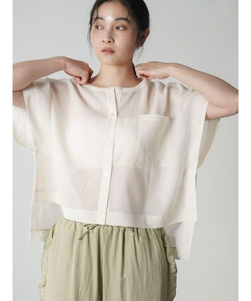 FIKA.（フィーカ）の「Sheer striped band collar shirt（シャツ/ブラウス・レディース・オフホワイト/グレー・FREE）」の4枚目の写真