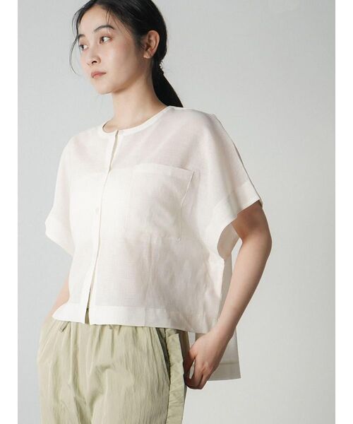 FIKA.（フィーカ）の「Sheer striped band collar shirt（シャツ/ブラウス・レディース・オフホワイト/グレー・FREE）」の5枚目の写真