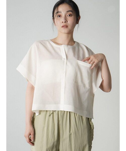 FIKA.（フィーカ）の「Sheer striped band collar shirt（シャツ/ブラウス・レディース・オフホワイト/グレー・FREE）」の9枚目の写真