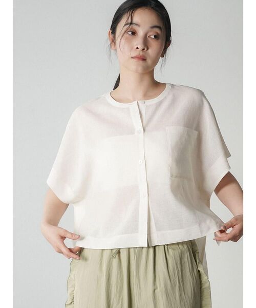 FIKA.（フィーカ）の「Sheer striped band collar shirt（シャツ/ブラウス・レディース・オフホワイト/グレー・FREE）」の10枚目の写真