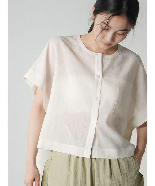 FIKA.（フィーカ）の「Sheer striped band collar shirt（シャツ/ブラウス・レディース・オフホワイト/グレー・FREE）」の11枚目の写真