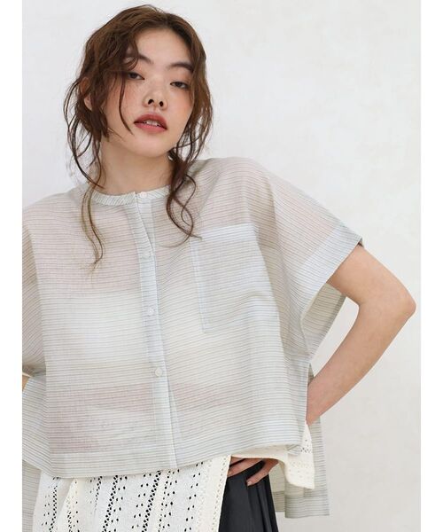 FIKA.（フィーカ）の「Sheer striped band collar shirt（シャツ/ブラウス・レディース・オフホワイト/グレー・FREE）」の15枚目の写真