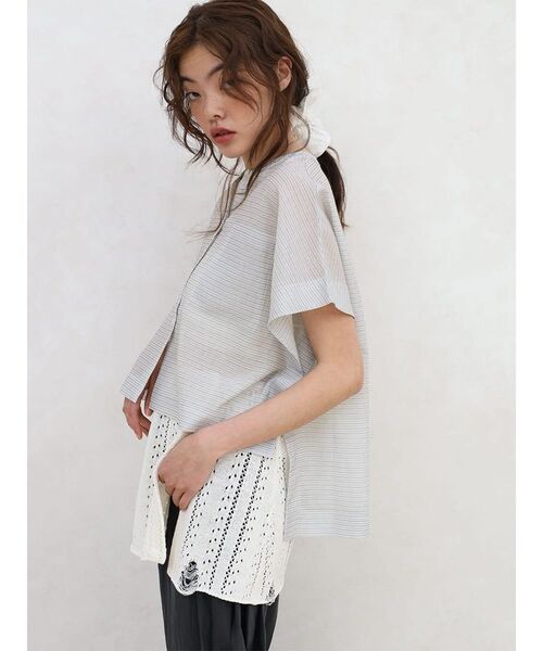 FIKA.（フィーカ）の「Sheer striped band collar shirt（シャツ/ブラウス・レディース・オフホワイト/グレー・FREE）」の16枚目の写真
