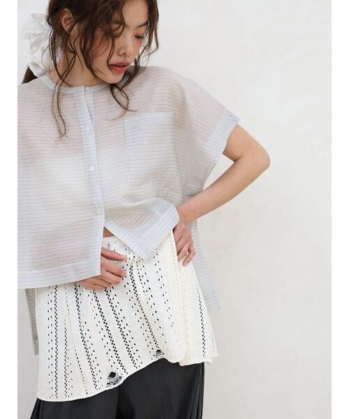 FIKA.（フィーカ）の「Sheer striped band collar shirt（シャツ/ブラウス・レディース・オフホワイト/グレー・FREE）」の20枚目の写真
