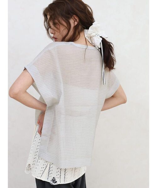 FIKA.（フィーカ）の「Sheer striped band collar shirt（シャツ/ブラウス・レディース・オフホワイト/グレー・FREE）」の21枚目の写真