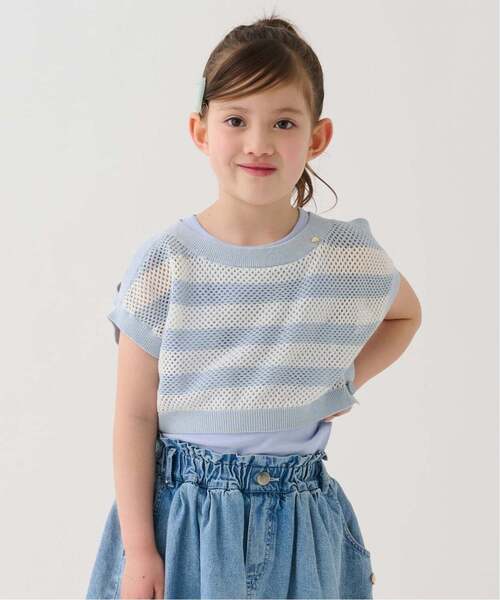 kate spade new york kids(ケイトスペードニューヨーク)の「ストライプメッシュニット&タンクトップセット(ニット/セーター・キッズ・ブラック/サックスブルー・160cm/150cm/140cm/130cm/120cm)」の1枚目の写真