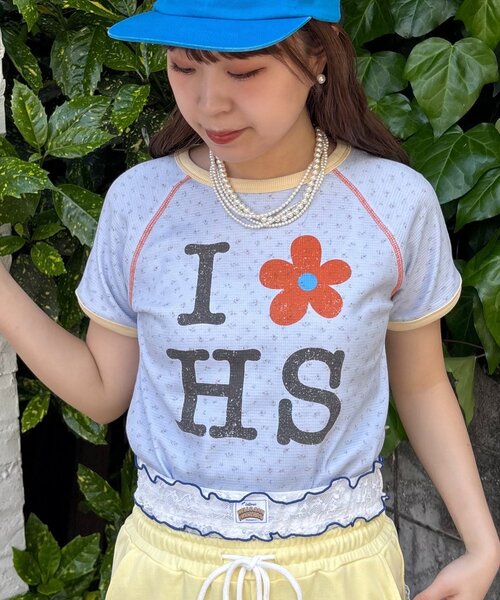 HELLO.SANFRANCISCO（ハローサンフランシスコ）の「【HELLO.SANFRANCISCO/ハローサンフランシスコ】ワッフルプリントTEE（Tシャツ/カットソー・レディース・アイボリー/サックスブルー/ピンク・ONE SIZE）」の2枚目の写真