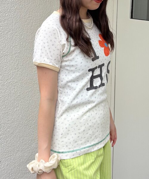 HELLO.SANFRANCISCO（ハローサンフランシスコ）の「【HELLO.SANFRANCISCO/ハローサンフランシスコ】ワッフルプリントTEE（Tシャツ/カットソー・レディース・アイボリー/サックスブルー/ピンク・ONE SIZE）」の5枚目の写真