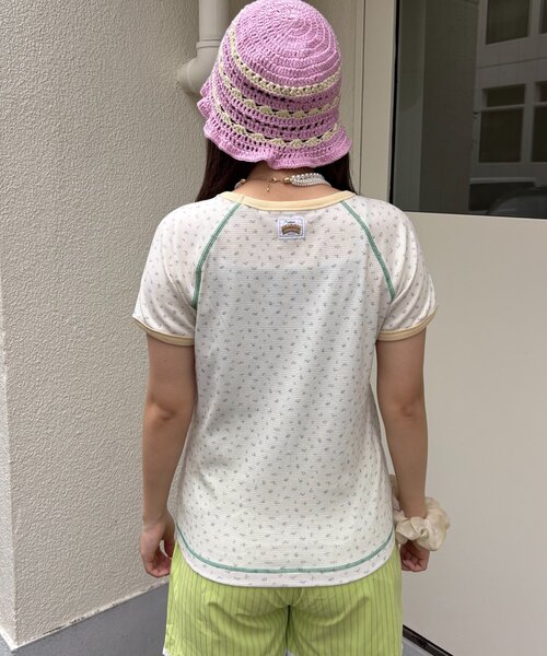 HELLO.SANFRANCISCO（ハローサンフランシスコ）の「【HELLO.SANFRANCISCO/ハローサンフランシスコ】ワッフルプリントTEE（Tシャツ/カットソー・レディース・アイボリー/サックスブルー/ピンク・ONE SIZE）」の6枚目の写真
