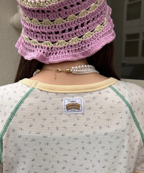 HELLO.SANFRANCISCO（ハローサンフランシスコ）の「【HELLO.SANFRANCISCO/ハローサンフランシスコ】ワッフルプリントTEE（Tシャツ/カットソー・レディース・アイボリー/サックスブルー/ピンク・ONE SIZE）」の7枚目の写真