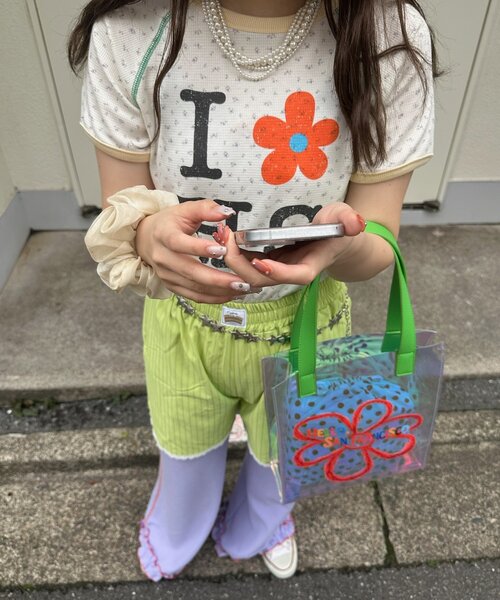 HELLO.SANFRANCISCO（ハローサンフランシスコ）の「【HELLO.SANFRANCISCO/ハローサンフランシスコ】ワッフルプリントTEE（Tシャツ/カットソー・レディース・アイボリー/サックスブルー/ピンク・ONE SIZE）」の8枚目の写真