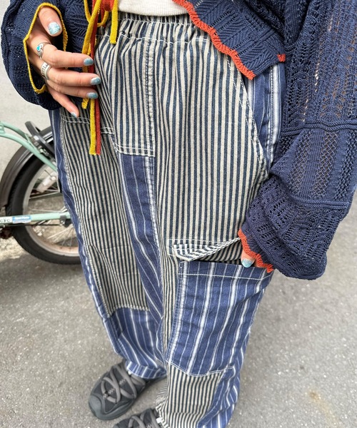 DOUBLE NAME(ダブルネーム)の「パネルヒッコリーオーバーダイデニムパンツ(デニムパンツ・レディース・ブルー/インディゴブルー・FREE)」の11枚目の写真