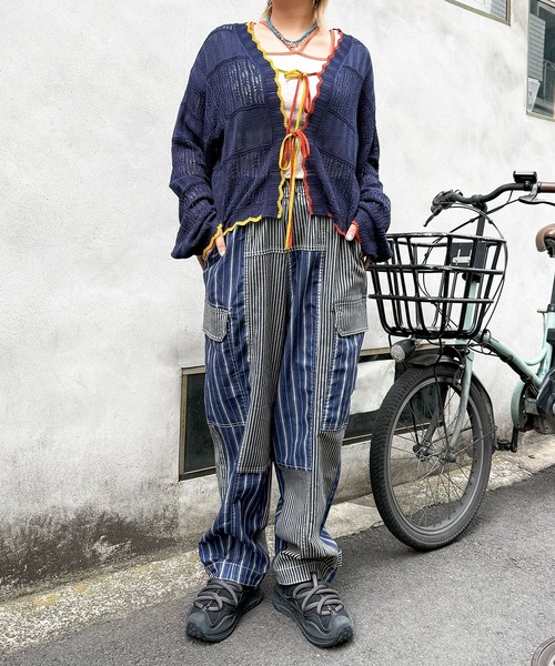 DOUBLE NAME(ダブルネーム)の「パネルヒッコリーオーバーダイデニムパンツ(デニムパンツ・レディース・ブルー/インディゴブルー・FREE)」の10枚目の写真