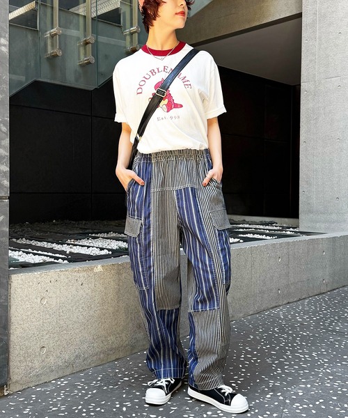 DOUBLE NAME(ダブルネーム)の「パネルヒッコリーオーバーダイデニムパンツ(デニムパンツ・レディース・ブルー/インディゴブルー・FREE)」の14枚目の写真