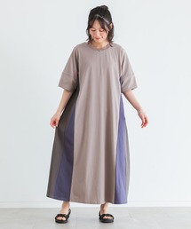 【汗じみ防止】配色ランタンスリーブワンピース