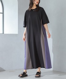 n'OrLABEL | 【機能素材】『汗じみ防止配色ランタンスリーブワンピース』(ワンピース)