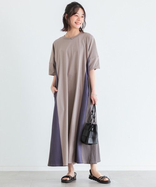 n'OrLABEL(ノアールレーベル)の「【汗じみ防止】配色ランタンスリーブワンピース(ワンピース・レディース・ブルー/ブラック/グレイッシュベージュ・1/2)」の12枚目の写真