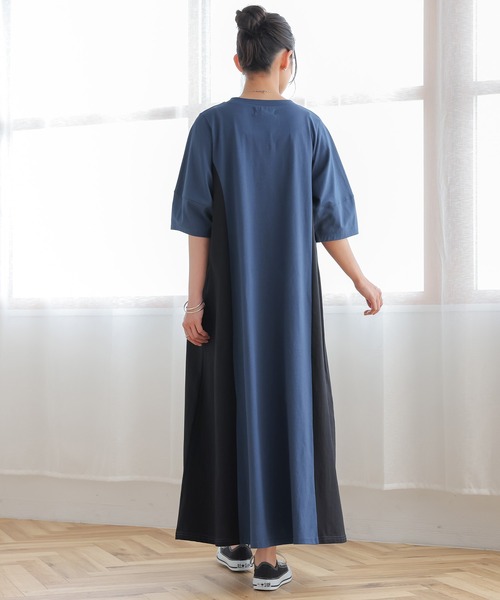 n'OrLABEL(ノアールレーベル)の「【汗じみ防止】配色ランタンスリーブワンピース(ワンピース・レディース・ブルー/ブラック/グレイッシュベージュ・1/2)」の19枚目の写真