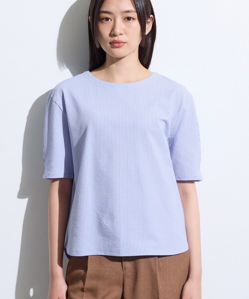 INDIVI(インディヴィ)の「【洗える/凹凸素材】デザインTシャツ(Tシャツ/カットソー・レディース・ネイビー/ライトブルー/ネイビー系5・40/15 /05/13/38)」の14枚目の写真