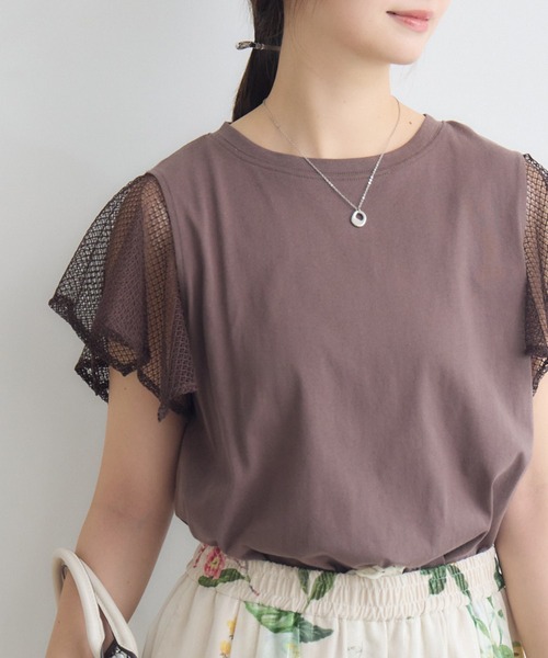 KATHARINE ROSS(キャサリンロス)の「ハンカチ袖Tシャツ(Tシャツ/カットソー・レディース・オフホワイト/ブラック/ブラウン・MEDIUM)」の3枚目の写真