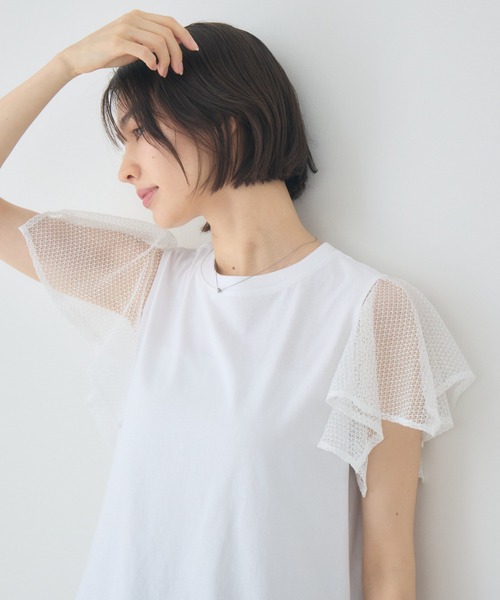 KATHARINE ROSS(キャサリンロス)の「ハンカチ袖Tシャツ(Tシャツ/カットソー・レディース・オフホワイト/ブラック/ブラウン・MEDIUM)」の1枚目の写真