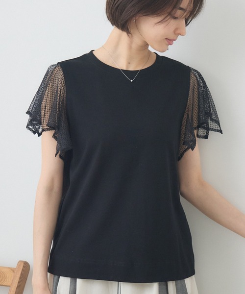 KATHARINE ROSS(キャサリンロス)の「ハンカチ袖Tシャツ(Tシャツ/カットソー・レディース・オフホワイト/ブラック/ブラウン・MEDIUM)」の2枚目の写真