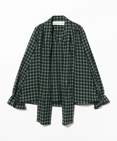 dahl'ia(ダリア)の「dahl'ia / リボン チェック ブラウス(シャツ/ブラウス・レディース・グリーン・ONE SIZE)」の6枚目の写真