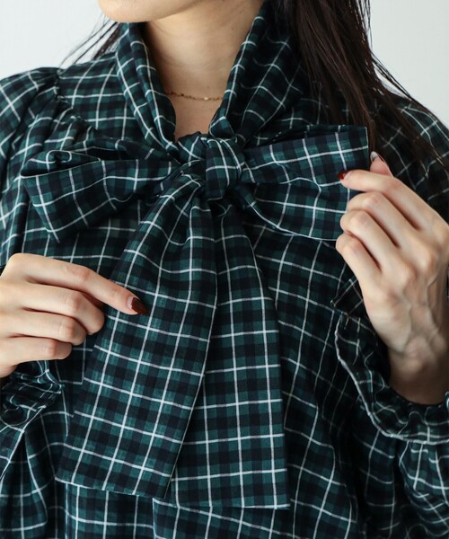 dahl'ia(ダリア)の「dahl'ia / リボン チェック ブラウス(シャツ/ブラウス・レディース・グリーン・ONE SIZE)」の15枚目の写真