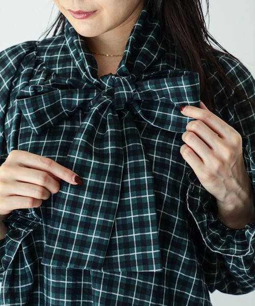 dahl'ia(ダリア)の「dahl'ia / リボン チェック ブラウス(シャツ/ブラウス・レディース・グリーン・ONE SIZE)」の16枚目の写真