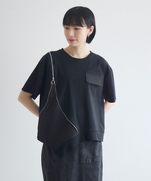 Paradise Picnic(パラダイスピクニック)の「アシメジップデザインTシャツ(Tシャツ/カットソー・レディース・ホワイト/ブラック/チャコールグレー/レッド・FREE)」の7枚目の写真