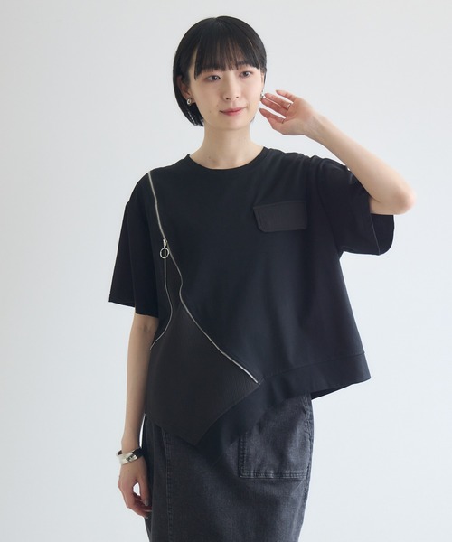 Paradise Picnic(パラダイスピクニック)の「アシメジップデザインTシャツ(Tシャツ/カットソー・レディース・ホワイト/ブラック/チャコールグレー/レッド・FREE)」の8枚目の写真