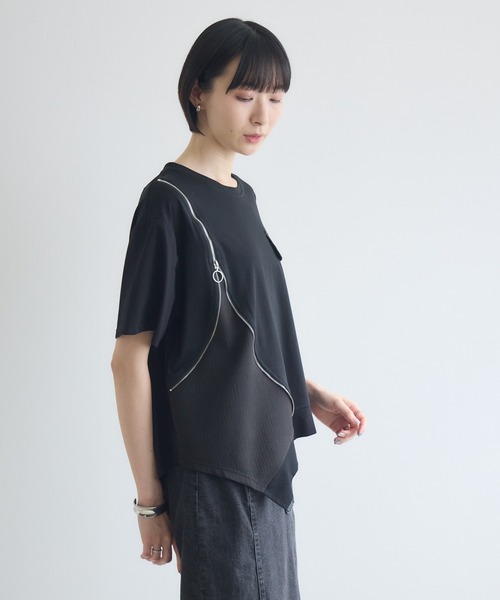Paradise Picnic(パラダイスピクニック)の「アシメジップデザインTシャツ(Tシャツ/カットソー・レディース・ホワイト/ブラック/チャコールグレー/レッド・FREE)」の10枚目の写真