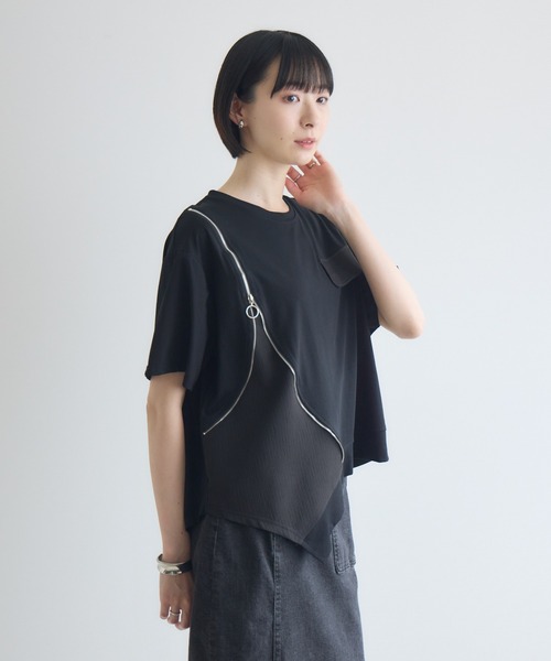 Paradise Picnic(パラダイスピクニック)の「アシメジップデザインTシャツ(Tシャツ/カットソー・レディース・ホワイト/ブラック/チャコールグレー/レッド・FREE)」の11枚目の写真