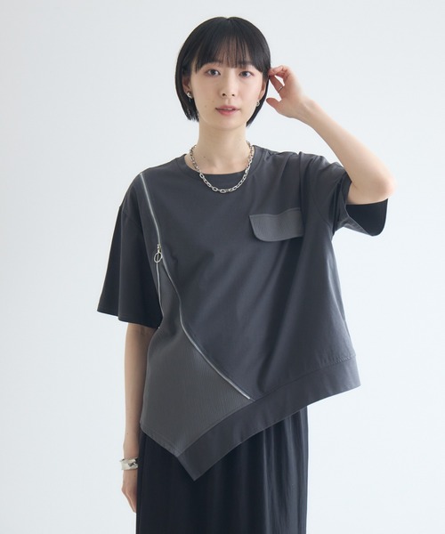 Paradise Picnic(パラダイスピクニック)の「アシメジップデザインTシャツ(Tシャツ/カットソー・レディース・ホワイト/ブラック/チャコールグレー/レッド・FREE)」の13枚目の写真