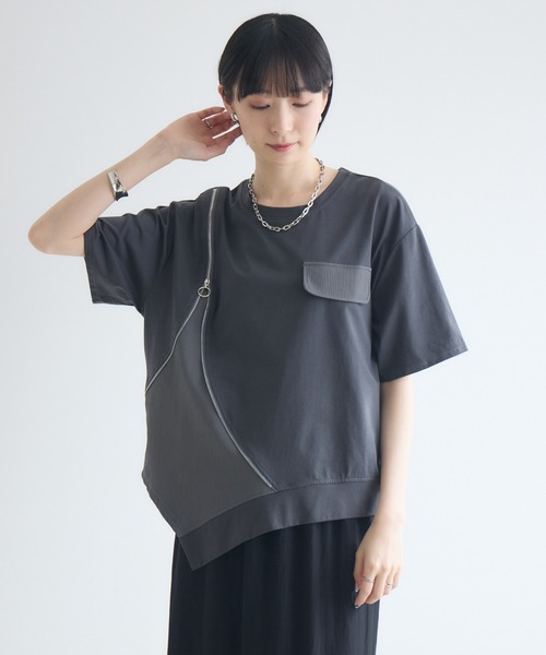 Paradise Picnic(パラダイスピクニック)の「アシメジップデザインTシャツ(Tシャツ/カットソー・レディース・ホワイト/ブラック/チャコールグレー/レッド・FREE)」の14枚目の写真