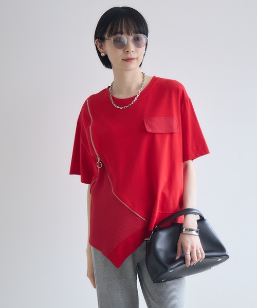 Paradise Picnic(パラダイスピクニック)の「アシメジップデザインTシャツ(Tシャツ/カットソー・レディース・ホワイト/ブラック/チャコールグレー/レッド・FREE)」の17枚目の写真