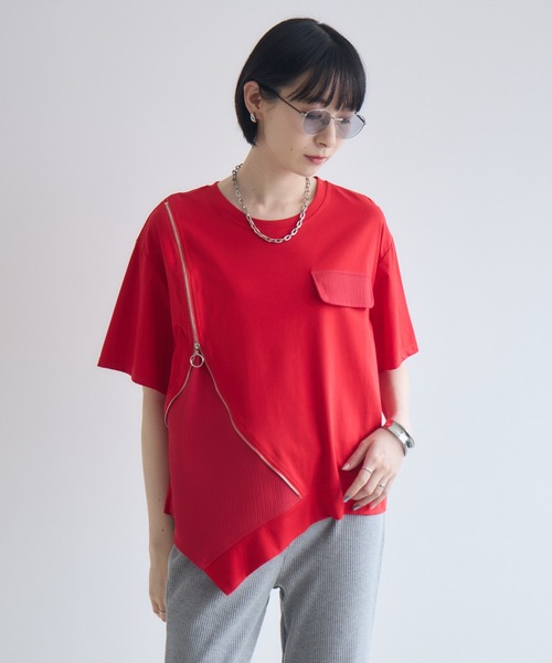 Paradise Picnic(パラダイスピクニック)の「アシメジップデザインTシャツ(Tシャツ/カットソー・レディース・ホワイト/ブラック/チャコールグレー/レッド・FREE)」の18枚目の写真