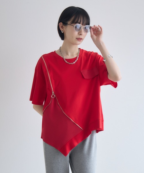Paradise Picnic(パラダイスピクニック)の「アシメジップデザインTシャツ(Tシャツ/カットソー・レディース・ホワイト/ブラック/チャコールグレー/レッド・FREE)」の19枚目の写真