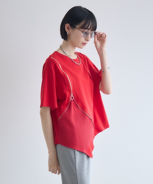 Paradise Picnic(パラダイスピクニック)の「アシメジップデザインTシャツ(Tシャツ/カットソー・レディース・ホワイト/ブラック/チャコールグレー/レッド・FREE)」の20枚目の写真