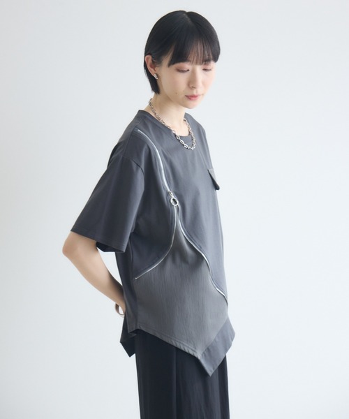 Paradise Picnic(パラダイスピクニック)の「アシメジップデザインTシャツ(Tシャツ/カットソー・レディース・ホワイト/ブラック/チャコールグレー/レッド・FREE)」の16枚目の写真