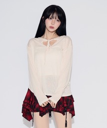 tinkerend | Sheer Border Ribbon Blouse / シアーリボン付きブラウス(Tシャツ/カットソー)