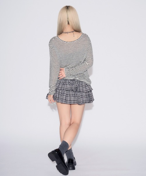 tinkerend(ティンカーエンド)の「Sheer Border Ribbon Blouse / シアーリボン付きブラウス(Tシャツ/カットソー・レディース・ブラック/ライトピンク・FREE)」の10枚目の写真