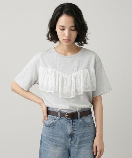 GLOBAL WORK(グローバルワーク)の「フリルレースドッキングT半袖/713292(Tシャツ/カットソー・レディース・ライトグレー/オフホワイト/ブラック・LARGE/MEDIUM)」の18枚目の写真