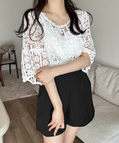 Cham.(チャム)の「クロシェレーストップス(シャツ/ブラウス・レディース・ホワイト/ベージュ・FREE)」の7枚目の写真